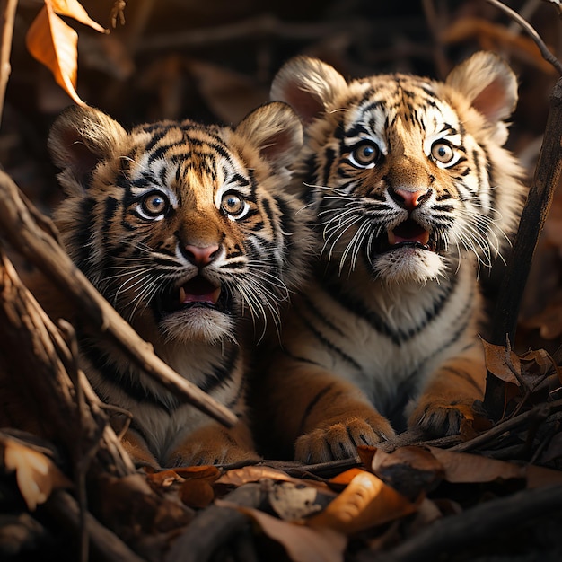 carini cuccioli di tigre con piccoli canini