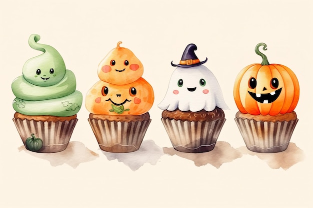 Carini cupcake d'Halloween ad acquerello