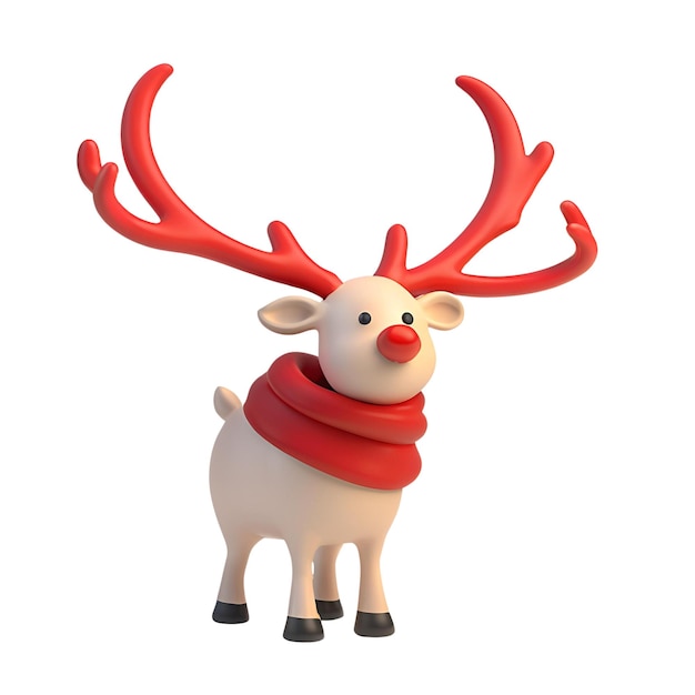 Carino 3D di renne con corna e sciarpa rossa