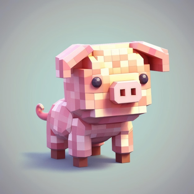 Carino 3D Pixel Piggy Mosaic ispirato al realismo per Minecraft