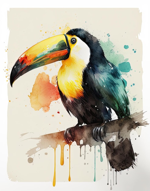 Carino Acquerello Tucano Uccello Illustrazione AI Generativo