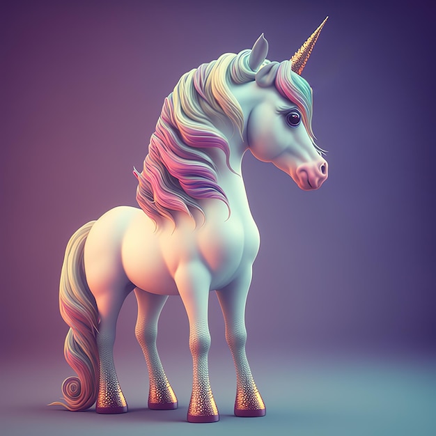 Carino adorabile adorabile unicorno colorato con sfondo sfumato