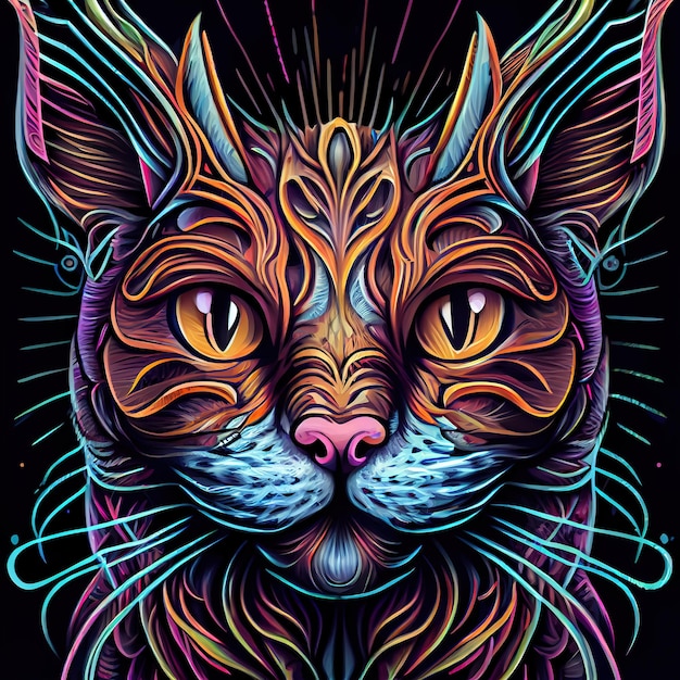 Carino adorabile ritratto di gatto Ritratto di un gatto cartone animato Pittura di illustrazione in stile arte digitale