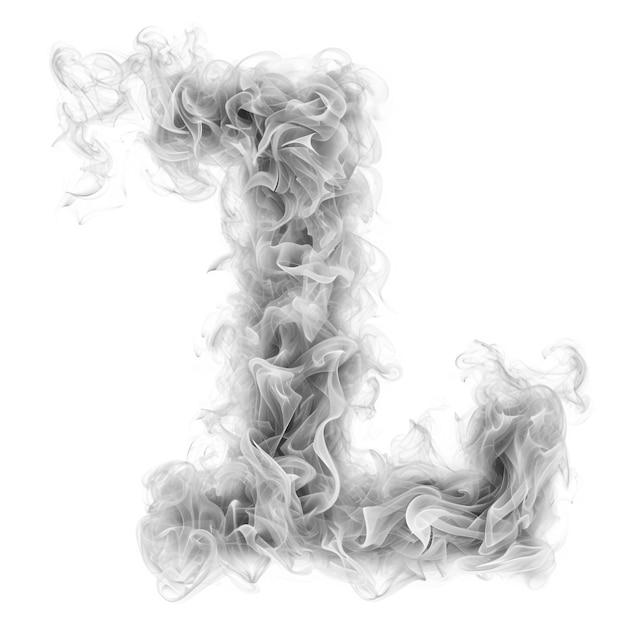 Carino alfabeto grigio L a forma di fumo su sfondo bianco