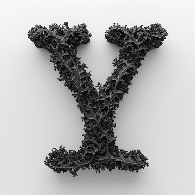 Carino alfabeto nero Y come forma frattale su sfondo bianco