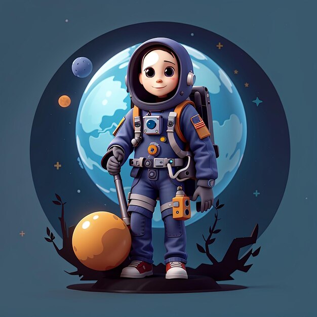 Carino astronauta grim reaper con pianeta cartone animato icona vettoriale illustrazione vacanza scientifica isolata