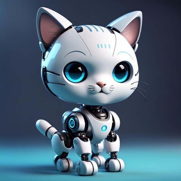 Carino avatar 3D di un gatto robotico amichevole dotato di intelligenza artificiale