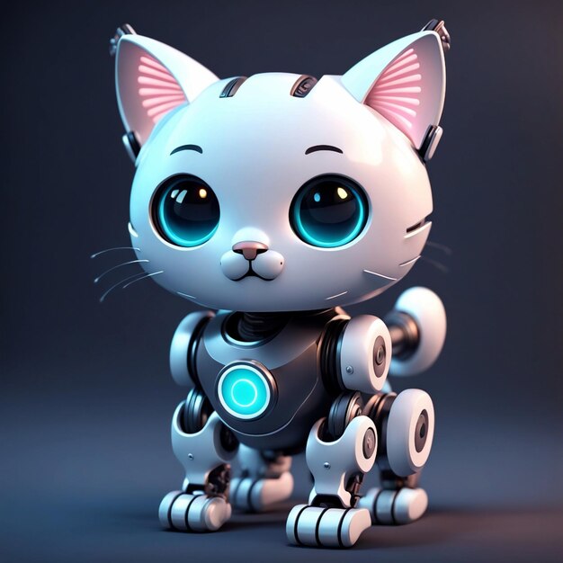 Carino avatar 3D di un gatto robotico amichevole dotato di intelligenza artificiale