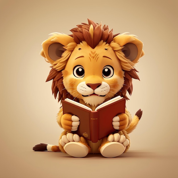 Carino Baby Lion Reading Book Cartoon Vector Icon Illustration Animal Education Icon Concept Isolato Premium Vector Flat Cartoon Style