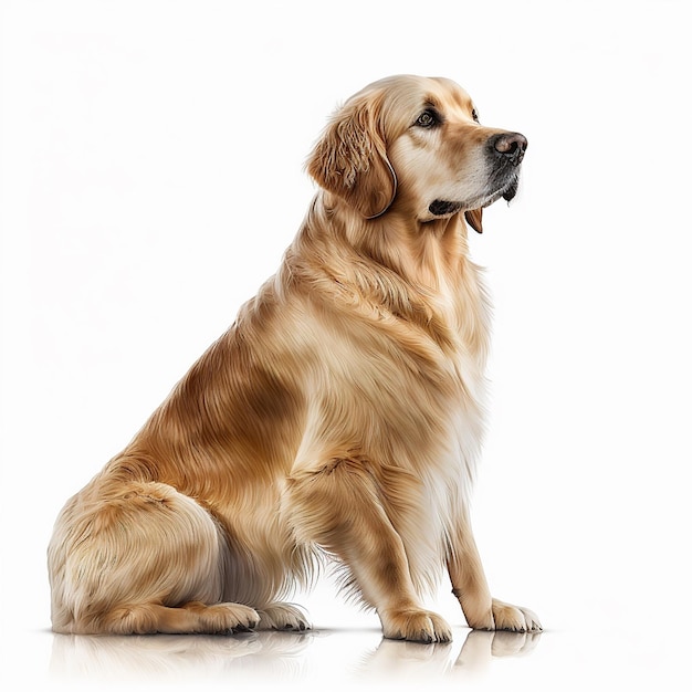 Carino bel cane rosso di razza golden retriever isolato su bianco primo piano bel cane riccio lanuginoso per animali domestici