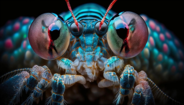 Carino bioluminescente mantide ritratto macro fotog