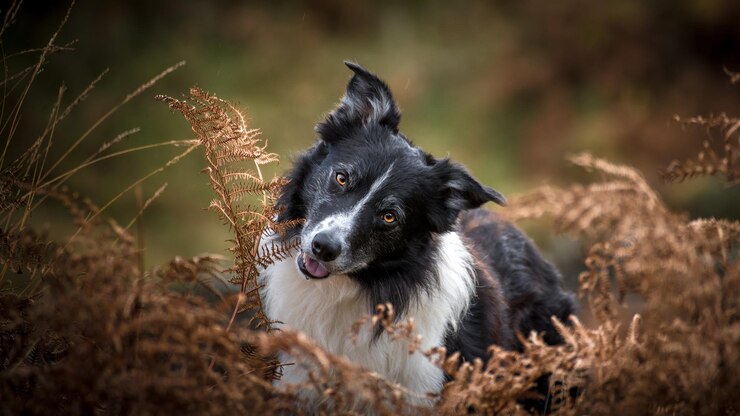 Carino Border Collie con gli occhi marroni nel parco in autunno