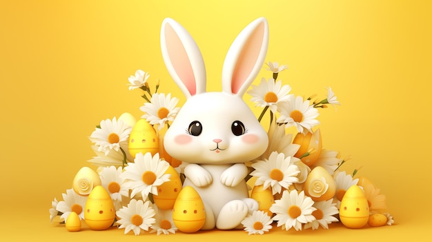 Carino coniglietto di Pasqua con fiori