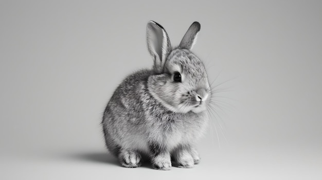 Carino coniglio grigio soffice seduto ritratto in studio su uno sfondo bianco perfetto per Pasqua o temi di animali domestici AI