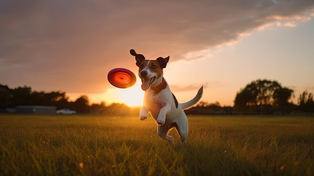 Carino cucciolo che gioca fuori Foto dinamica del cane stile di vita in stile fotocamera casual Generato AI