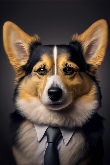 Carino cucciolo Corgi Pembroke su sfondo nero AI generato