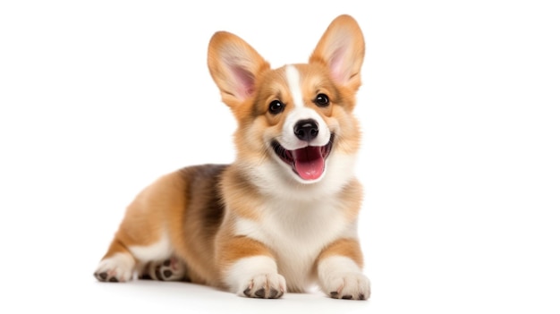 Carino cucciolo Corgi Pembroke su uno sfondo bianco creato con la tecnologia Generative AI