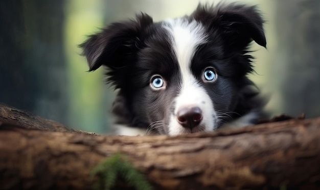 Carino cucciolo di border collie con gli occhi blu in natura creato utilizzando strumenti di IA generativa