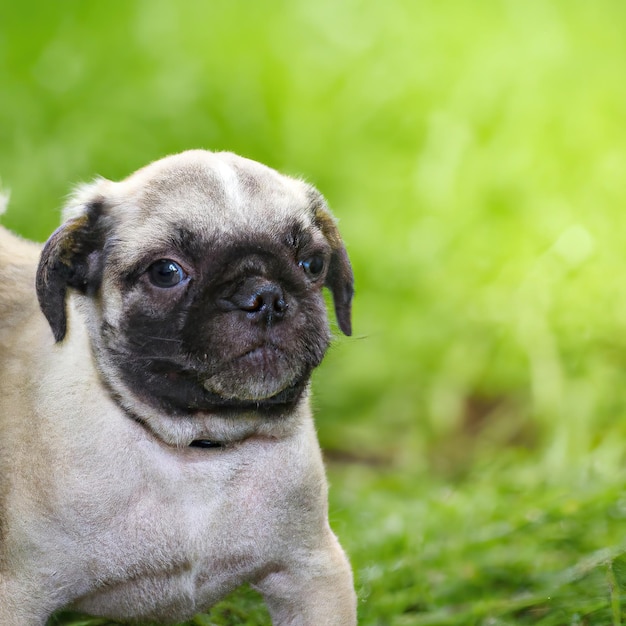 carino cucciolo di cane con erba verde bokeh sfondo foto premium