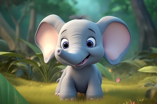 carino cucciolo di elefante bambino illustrazione 3D rendering stile bambini stile animazione cartone animato