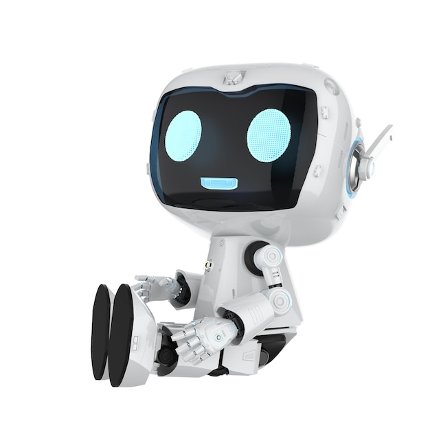 Carino e piccola intelligenza artificiale assistente personale robot guardare in su isolato