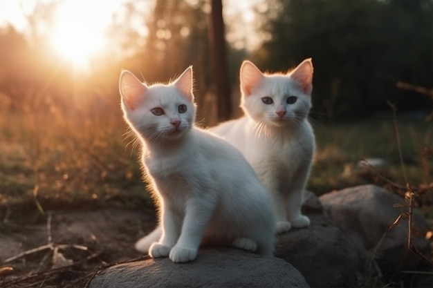 Carino gattino bianco in stand natura parco