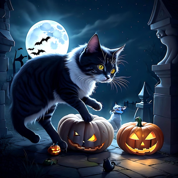 Carino gatto nero Halloween Ai Generative