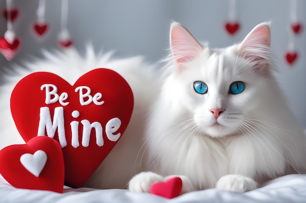 carino gatto peloso bianco con gli occhi blu su una foto di coperta leggera pelosa piattaforma Playground AI