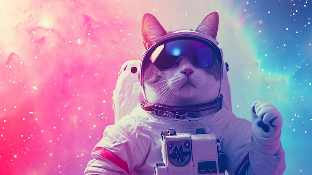 Carino gatto spaziale vestito da astronauta con lo sfondo di Galaxy Star Ai Generative