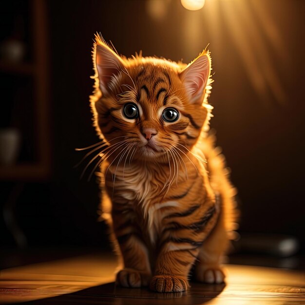 Carino ginger bengal kitten seduto sul pavimento a casa generativa ai