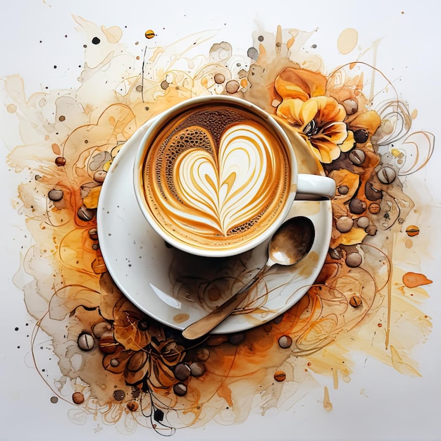 Carino illustrazione dell'acquerello tazza di caffè con il cuore
