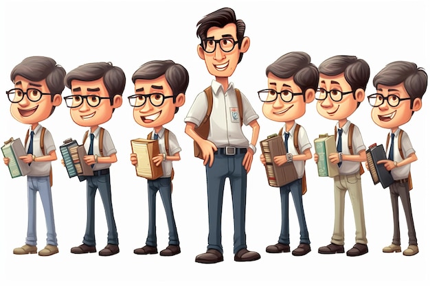 carino insegnante tailandese uomo funzionari tailandesi animazione sfondo bianco