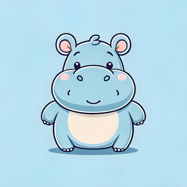 Carino Kawaii ippopotamo vettor Clipart icona personaggio di cartone animato icona su uno sfondo blu cielo