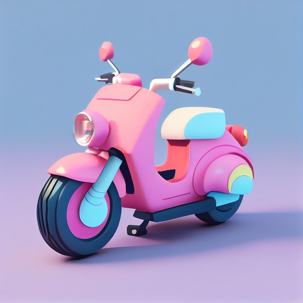 Carino kawaii moto rosa 3d render illustrazione