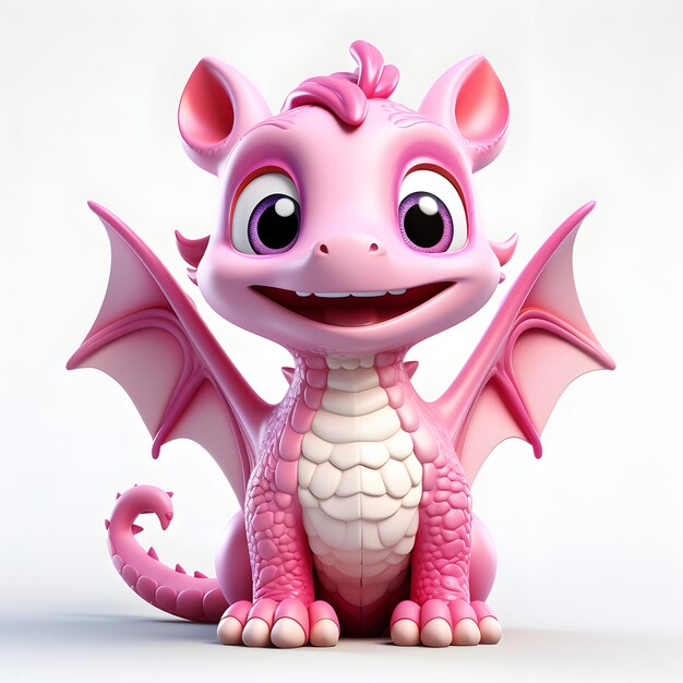 Carino lanuginoso drago colorato clipart in posa dinamica in stile 3d sfondo bianco