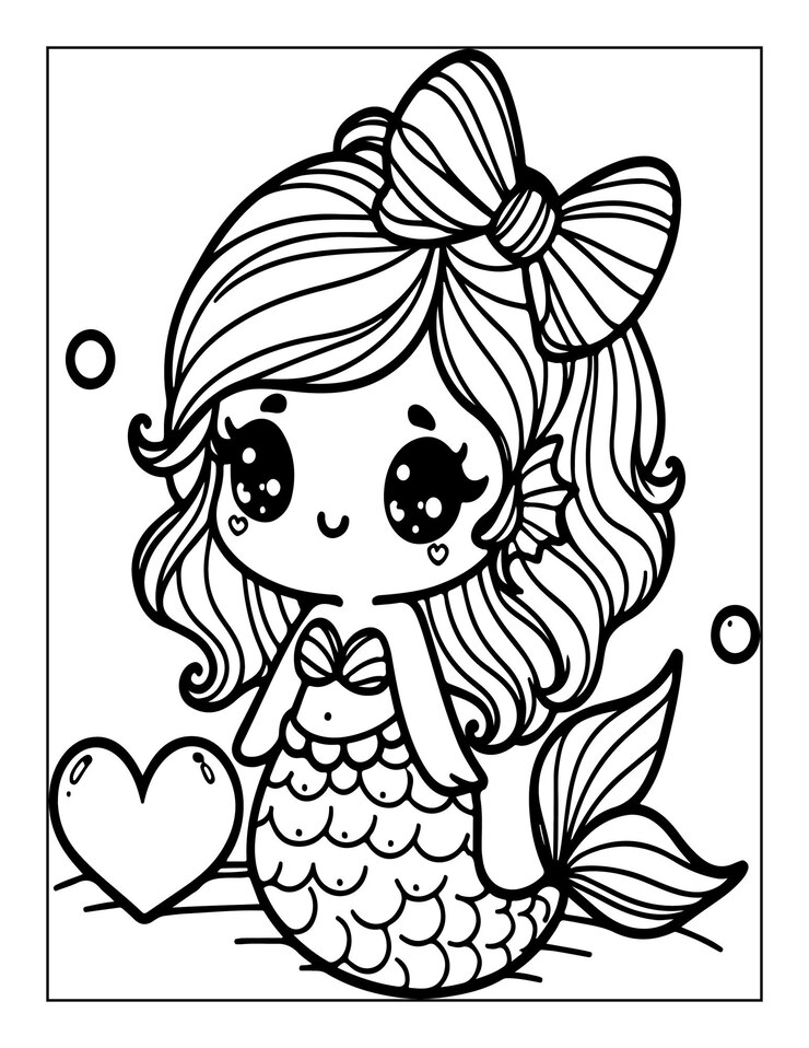 carino libro da colorare sirena per bambini ai generato