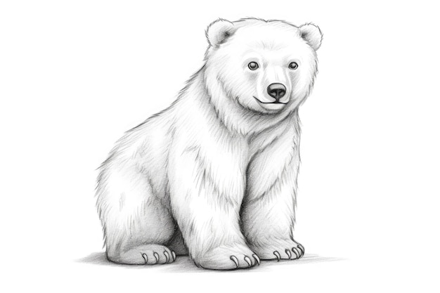 Carino orso polare disegno su sfondo bianco AI generativa