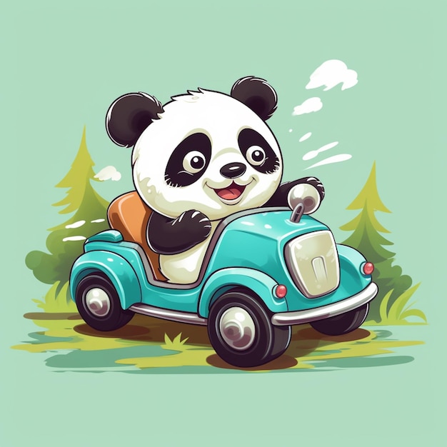 Carino panda equitazione auto fumetto icona vettore illustrazione trasporto animale icona concetto isolato