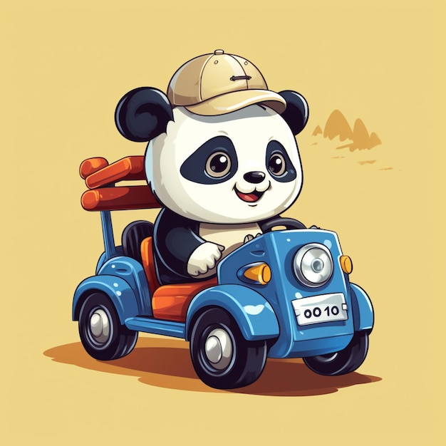 Carino panda equitazione auto fumetto icona vettore illustrazione trasporto animale icona concetto isolato