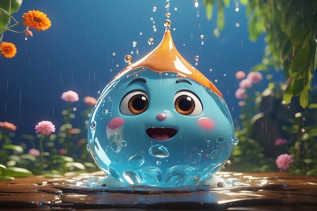 Carino personaggio di goccia d'acqua vive in una piccola nuvola che appare annoiato studio ghibli