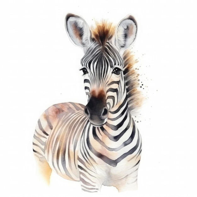 Carino piccolo bambino zebra color acqua color pastello con sfondo bianco generat ai