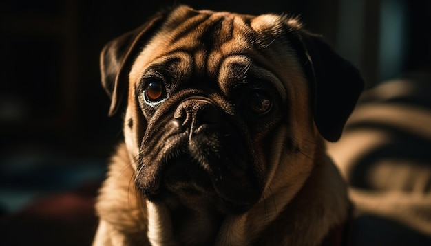 Carino piccolo carlino e bulldog seduti all'aperto generati dall'intelligenza artificiale