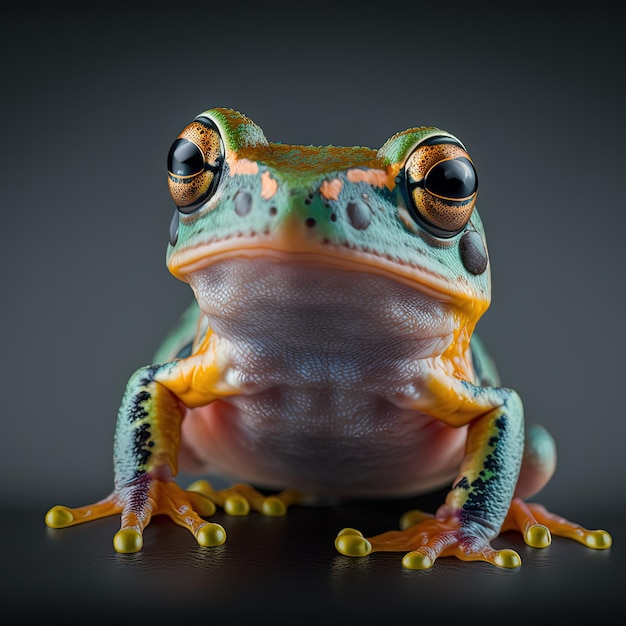 Carino piccolo ritratto di rana colorata in studio Ai generativa