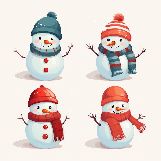 Carino pupazzo di neve di Natale clipart illustrazione su sfondo bianco AI generato