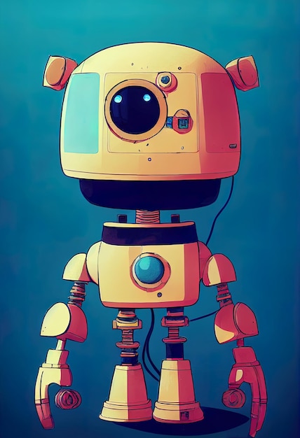 Carino retrò scyfi robot fumetti schizzo colorato ricco di colori Illustrazione digitale