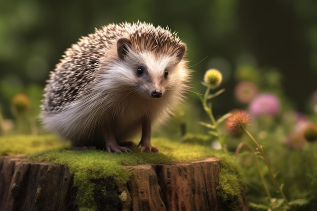 Carino riccio adulto nella foresta estiva o autunnale Giovane riccio bellissimo nell'habitat naturale all'aperto in natura