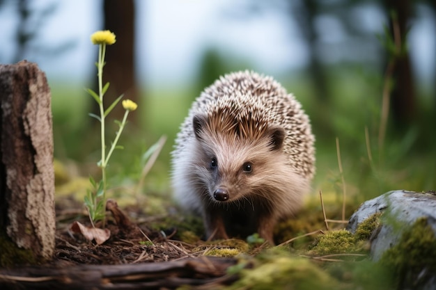 Carino riccio adulto nella foresta estiva o autunnale Giovane riccio bellissimo nell'habitat naturale all'aperto in natura