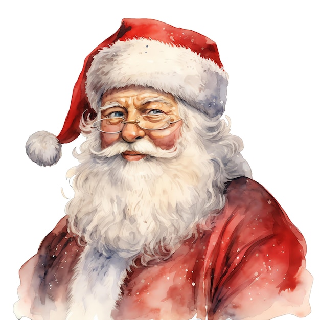 Carino ritratto ad acquerello di Babbo Natale illustrazione per Natale
