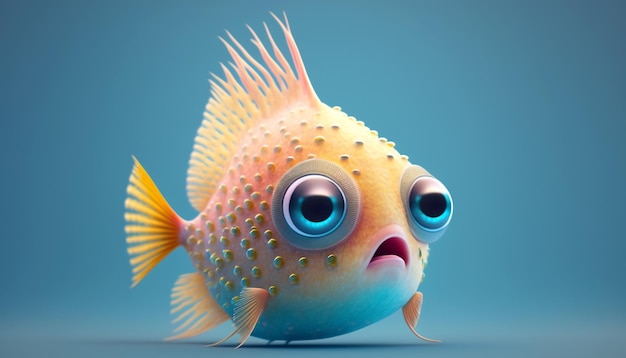 Carino strano pesciolino coda colorata e grandi occhi IA generativa
