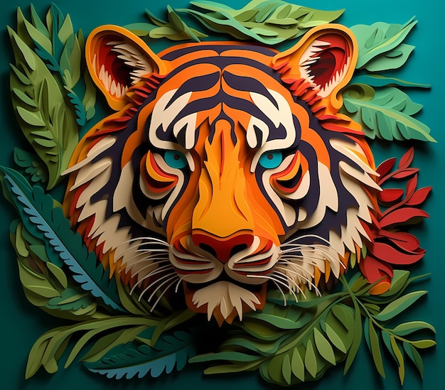 carino tigre in varie pose isolato su bianco illustrazione vettoriale carta 3d